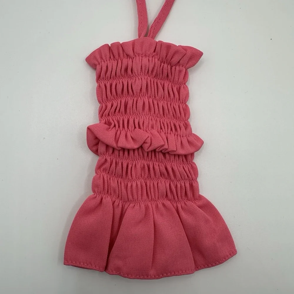 VTG Barbie Doll Pink‎ Scrunch Ruched Dress Halter Handmade 90's